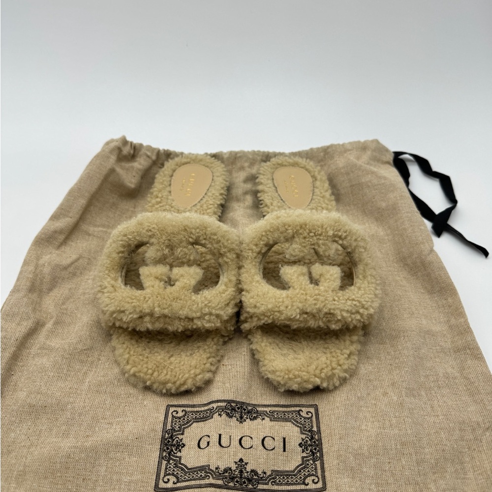Gucci Merino Wool Interlocking G Slide Sandals